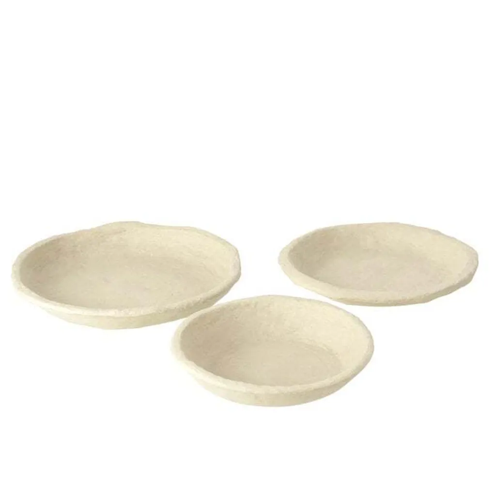 J-Line Set de 3 coupes Chad en papier mâché blanc déco artisanale