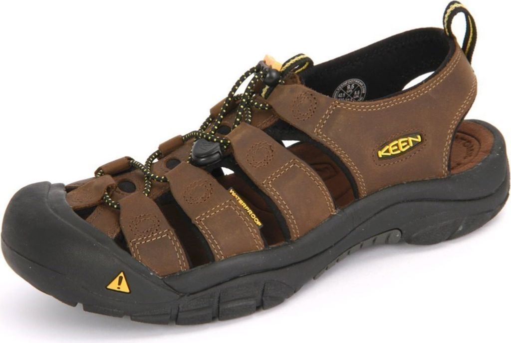 A single brown KEEN sandal is shown against a white background.