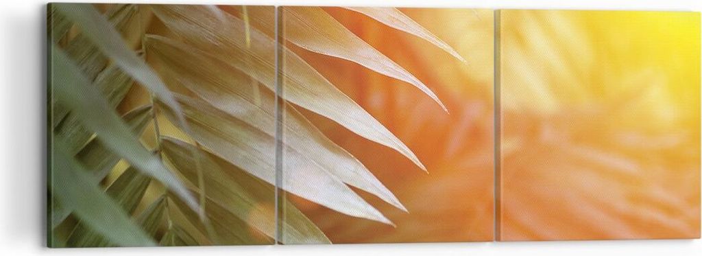 Bild auf Leinwand - Leinwandbild - 3 Teile - Exotisch Blätter Dämmerung - 120x40cm - Wand Bild - Wanddeko - Wandbilder - Leinwanddruck - Bilder -...