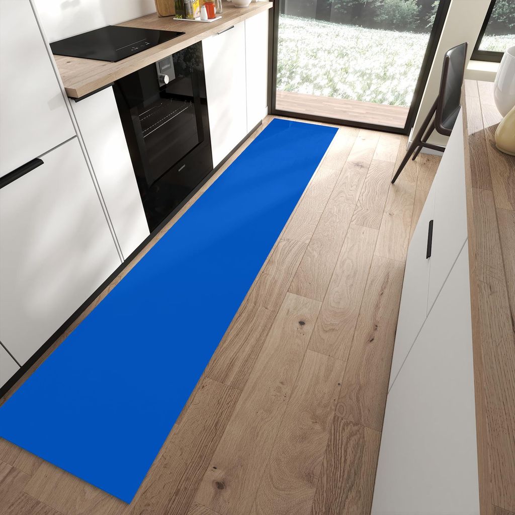 Küchenteppich 60x300cm rutschfest & abwischbar PVC Läufer - Blauer Hintergrund I
