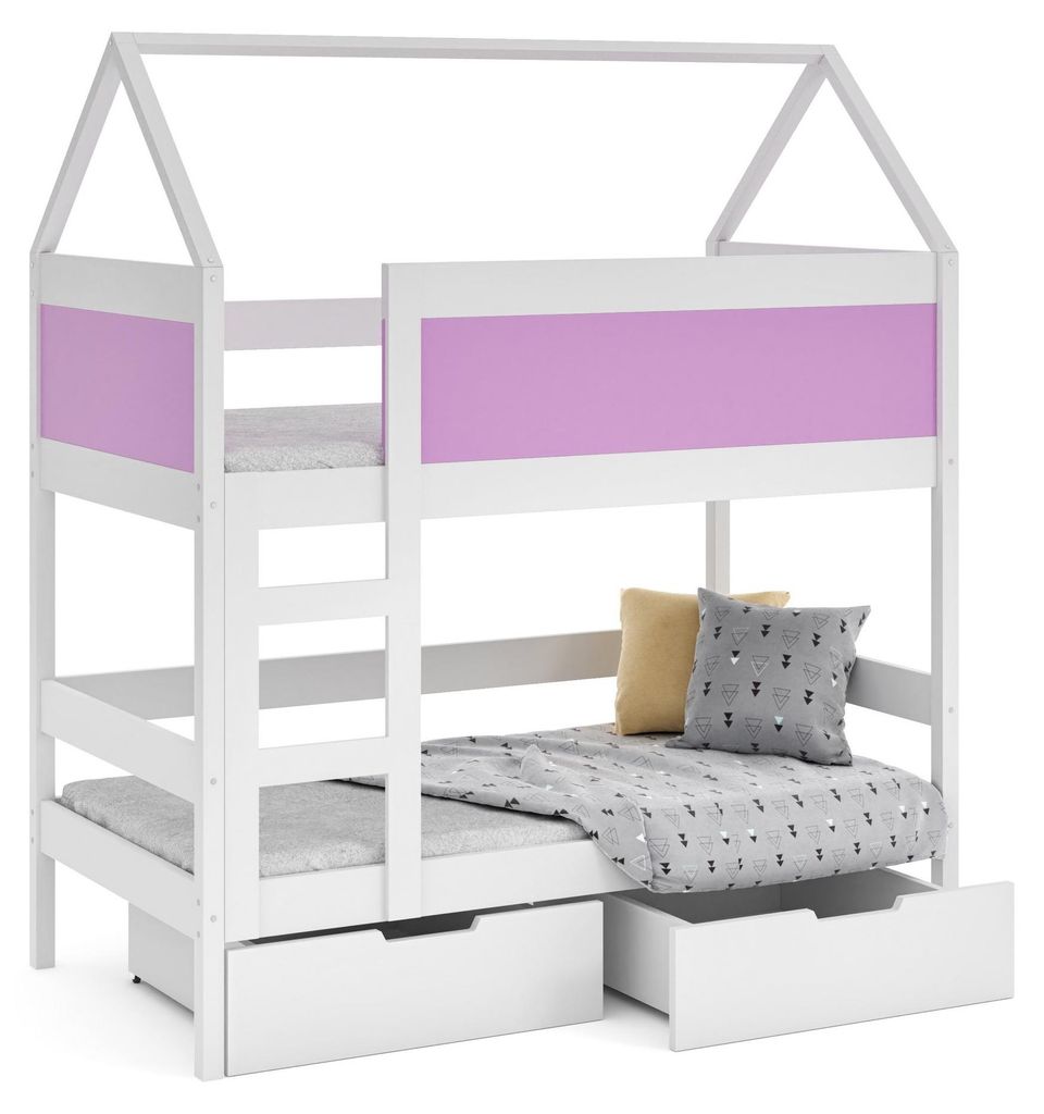Masseno Etagenbett TAMI 80x160 cm mit Schublade, Rausfallschutz, Kinderbett mit Leiter für Mädchen und Jungs, Stockbett, Weiß
