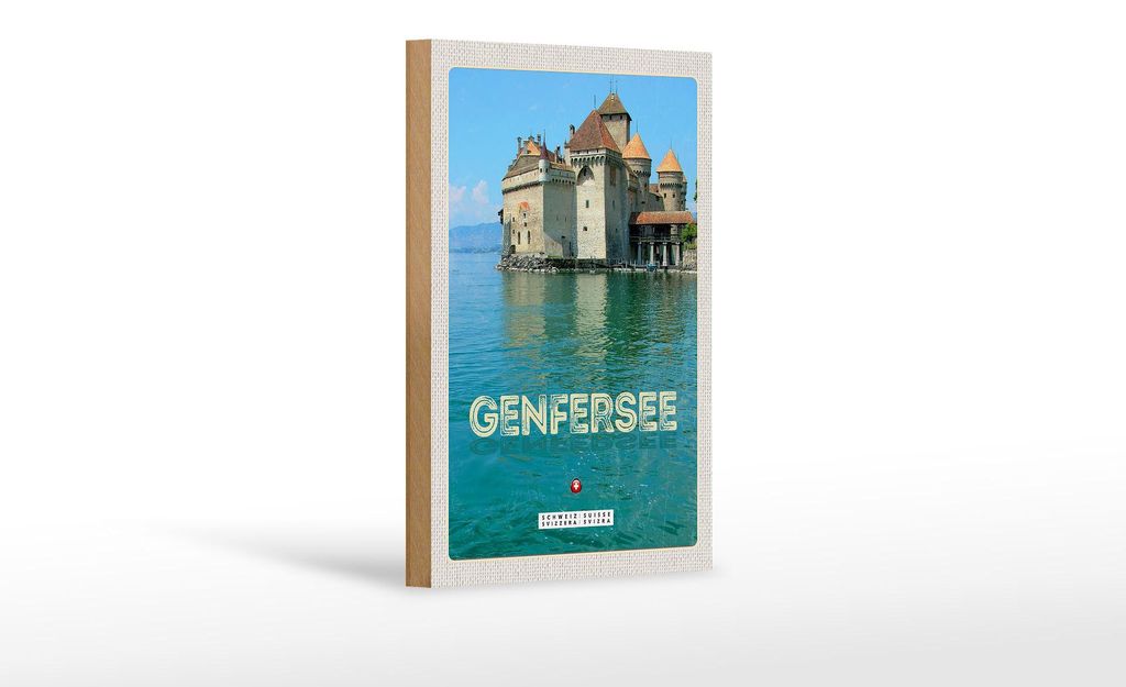 Holzschild Reise 12x18 cm Genfersee Sommer Urlaub schwimmen
