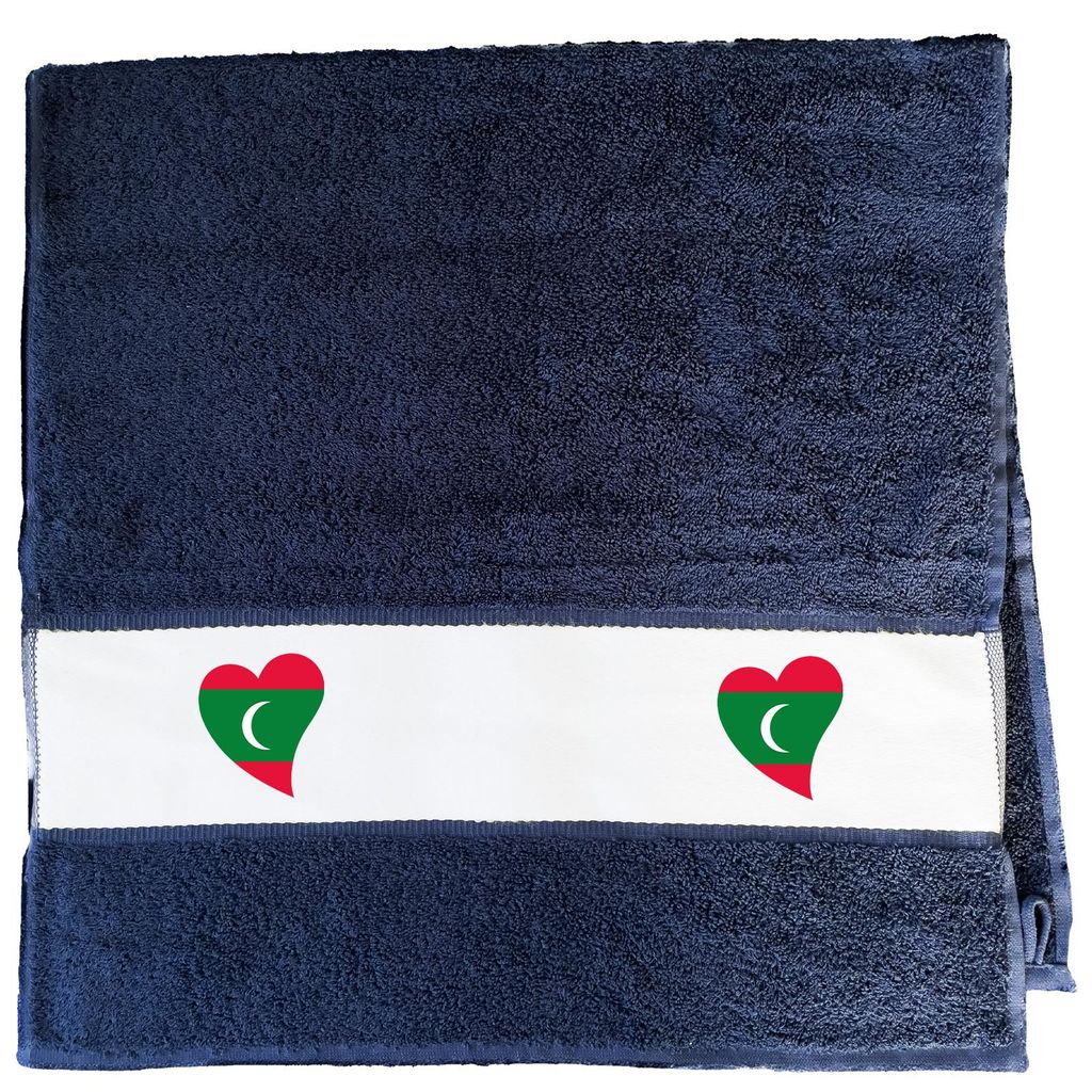 Huuraa Handtuch Malediven Flagge Herz 50x100cm French Navy Baumwolle Handtuch Geschenkidee
