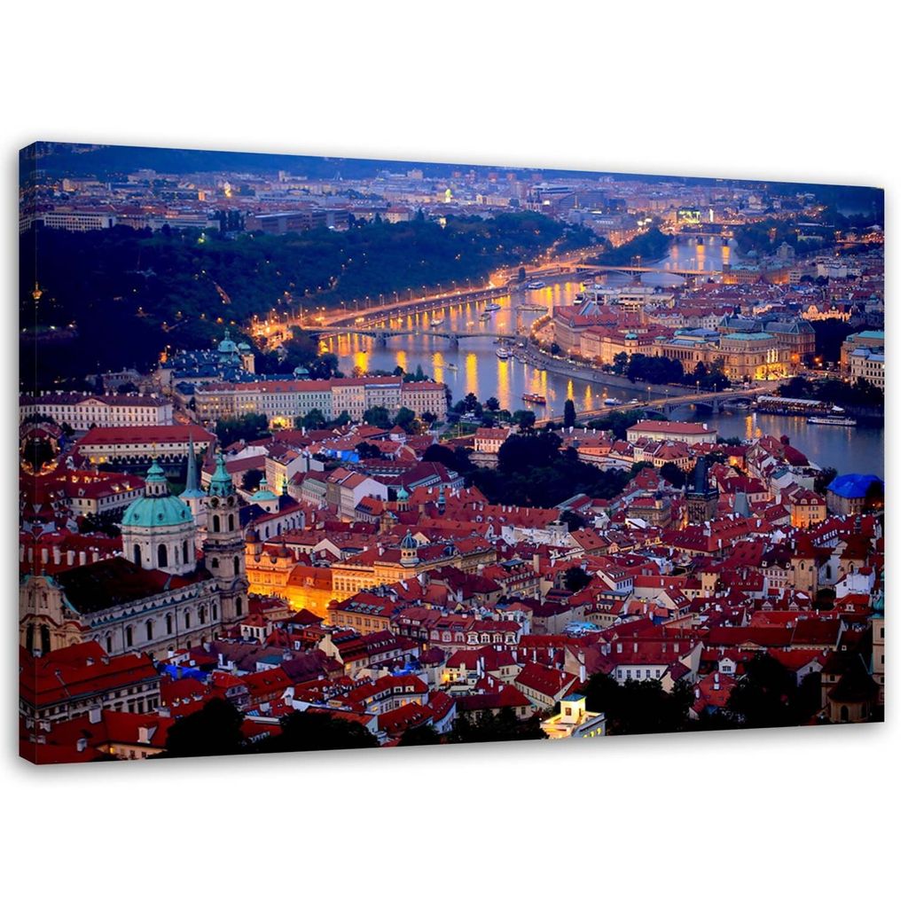 Leinwandbild prag bei nacht architektur 90x60 cm Feeby lila Produktbild 