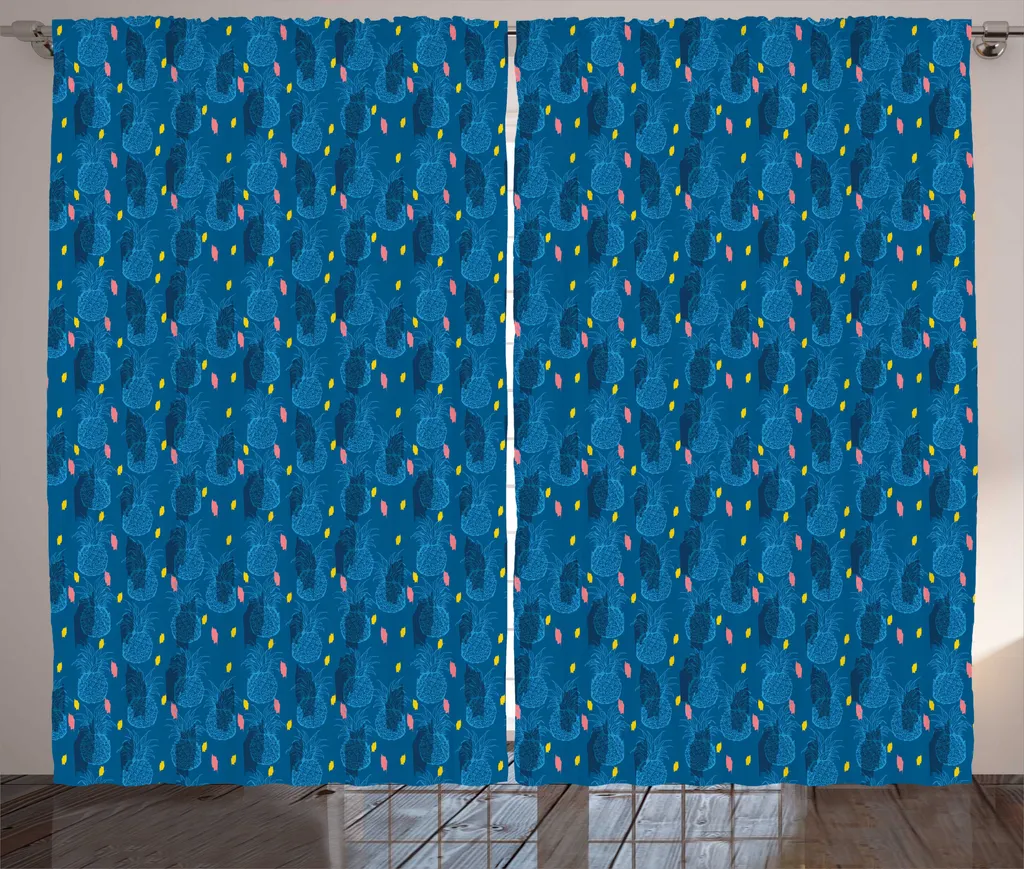 Grand rideau décoratif pour baie vitrée motifs ananas bleu 280x225 cm