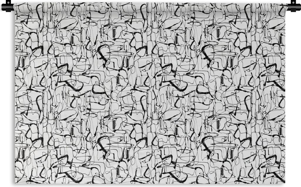 MuchoWow Wandteppich Wandbehang Linienkunst - Abstrakt - Muster - Schwarz und Weiß 120x80 cm Tapisserie Dekoration Wandtuch - Wanddekorationen -...
