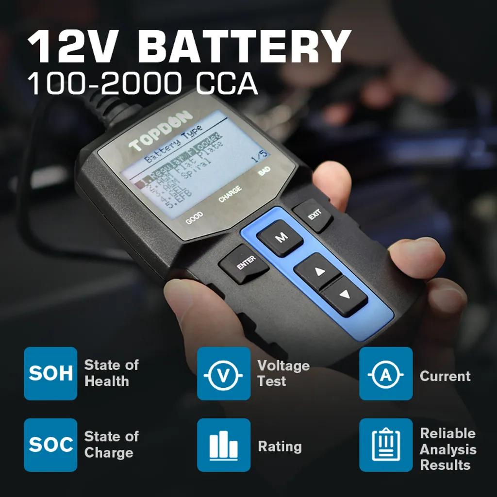 Tester Batteria Auto 12V BT100 Professionale - Diagnosi Accurata CCA - 2