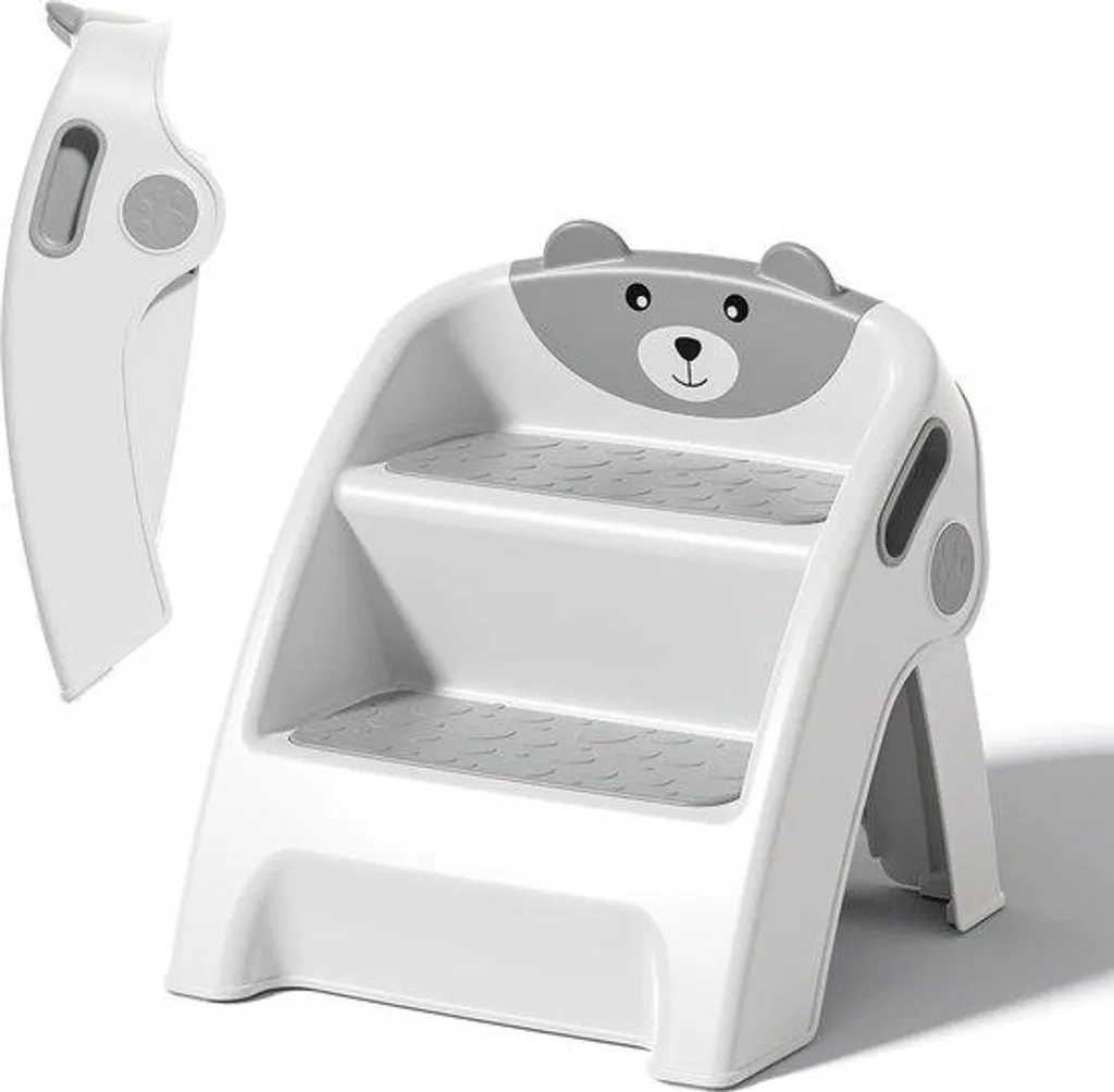 Marchepied pliant enfant gris 2 niveaux sécurisé cuisine et bains