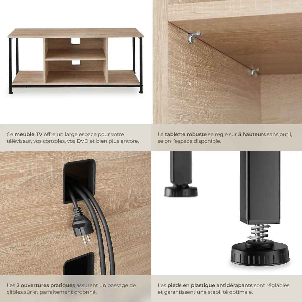 Meuble de rangement 110 cm bois clair Sonoma avec étagère variable