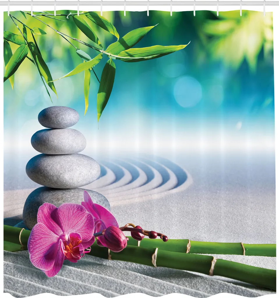 Rideau de douche déco Zen pour Yoga et Méditation en tissu 175x240 cm