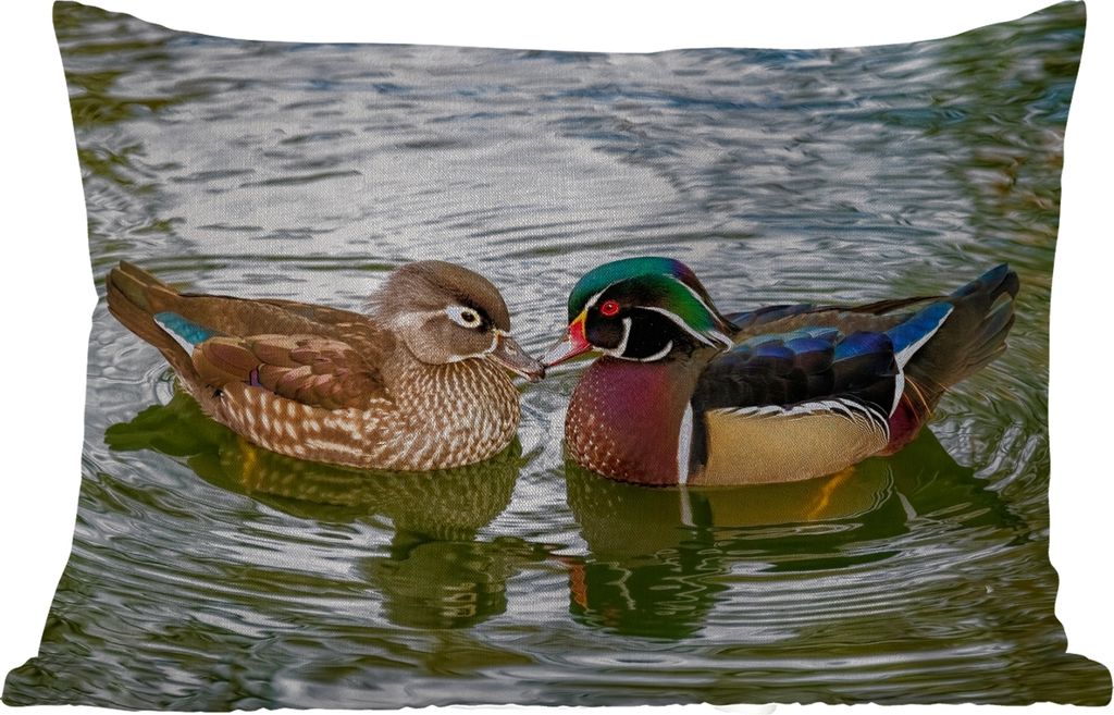 MuchoWow Outdoor Kissen - Ente - Vögel - Wasser - Federn - Tiere - 50x30 cm - Wetterfest - Lounge Kissen - Sofa kissen - Wohnzimmer Dekoration