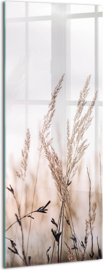 Designer Glasbild - Wandbild - Glas Bild - 50x125 cm - Naturgras-Boho-Stil