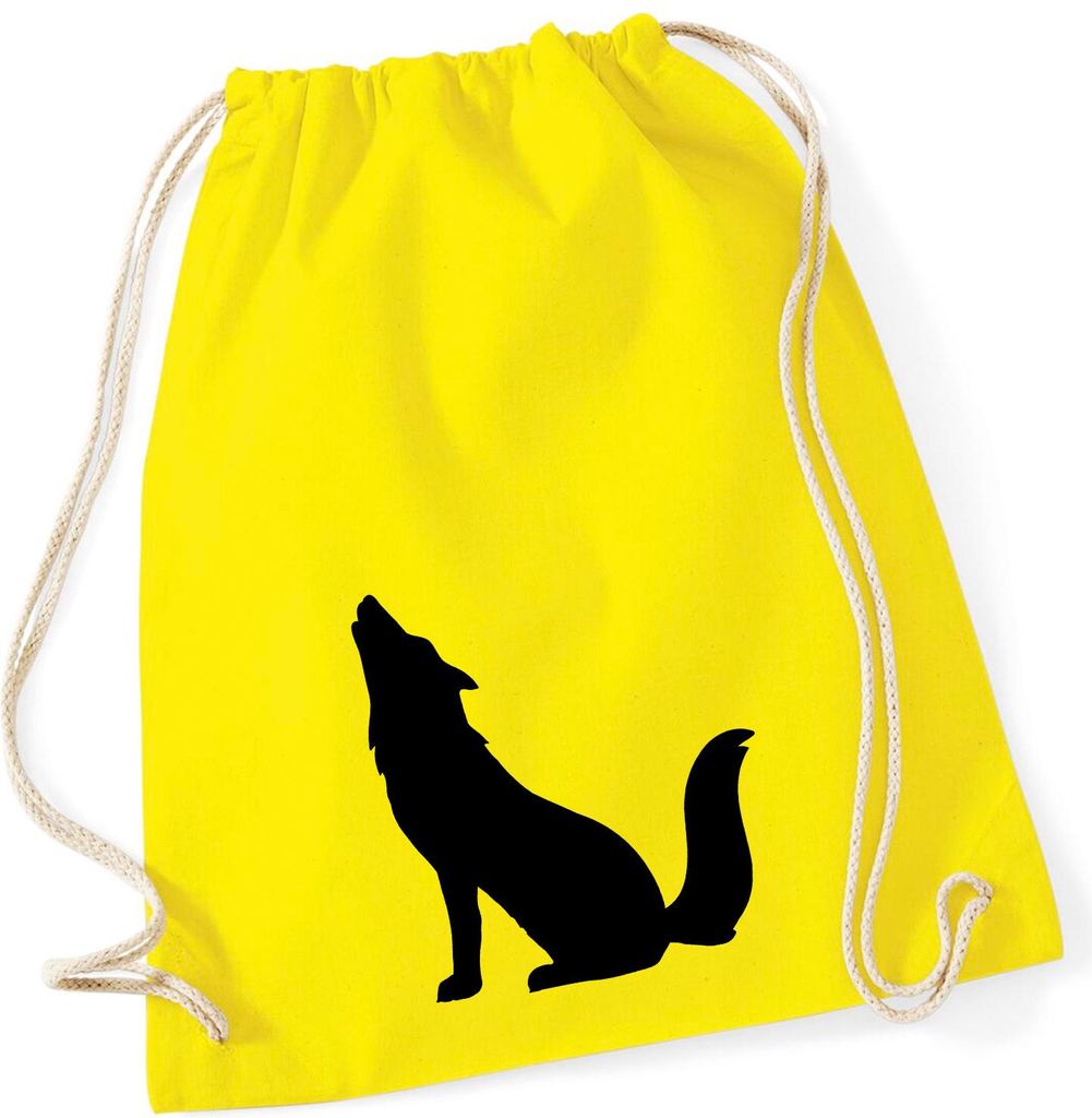 Huuraa Turnbeutel Heulender Wolf Silhouette 12 Liter Yellow Baumwolle Rucksack Geschenkidee