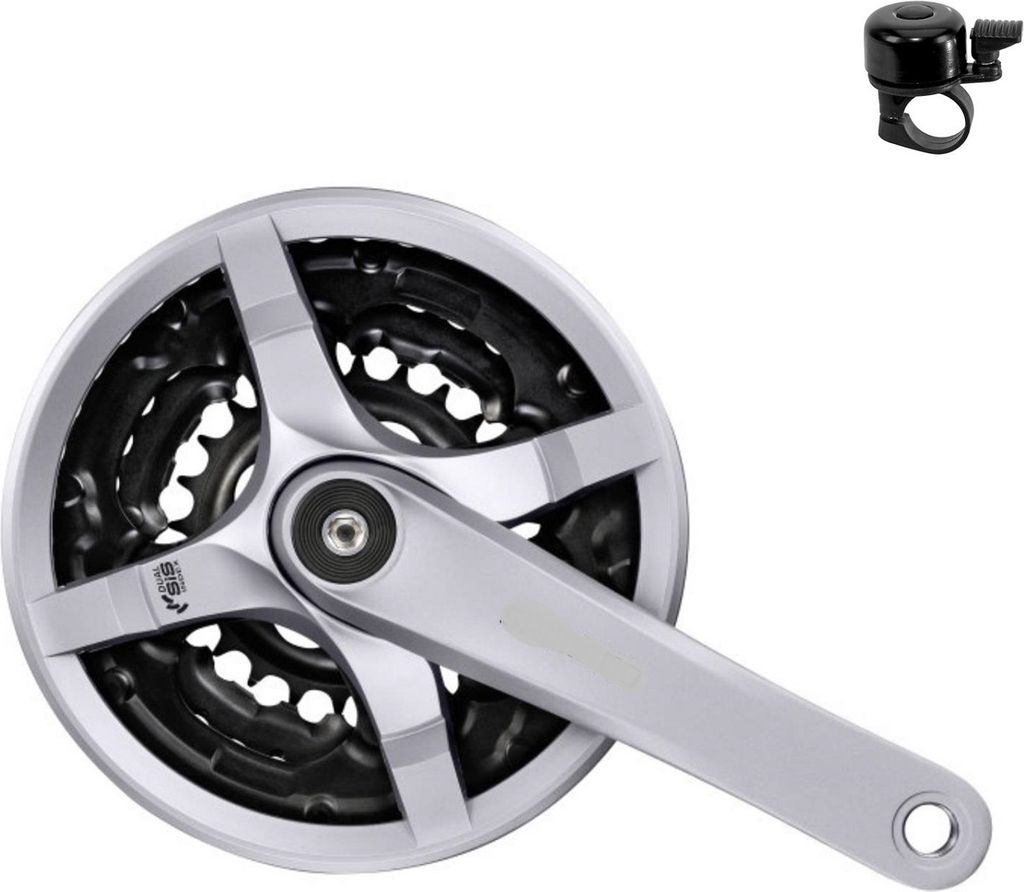 Shimano Kurbelgarnitur FC-TY501 Kettengarnitur KRG Tretkurbel 175 mm 24/34/42 Zähne silber inkl. Fahrradklingel
