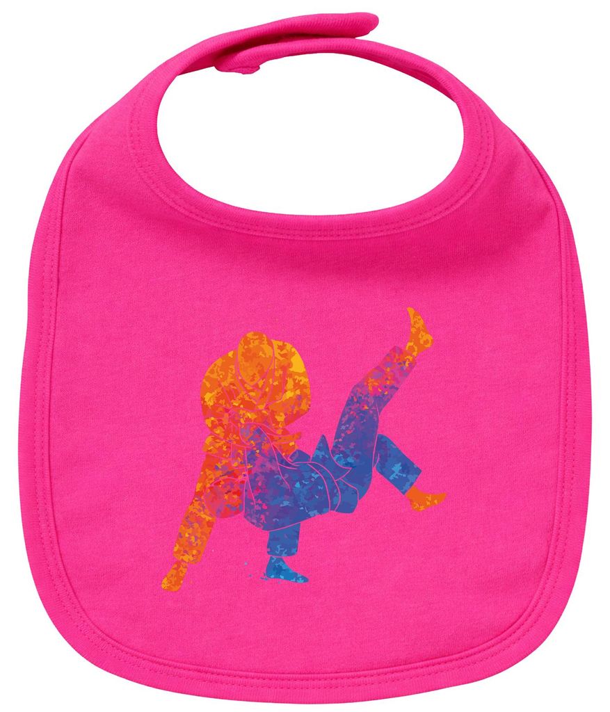 Huuraa Baby Lätzchen Judo bunte Silhouette Cherry Pink Klettverschluss Baumwolle Latz Geschenkidee
