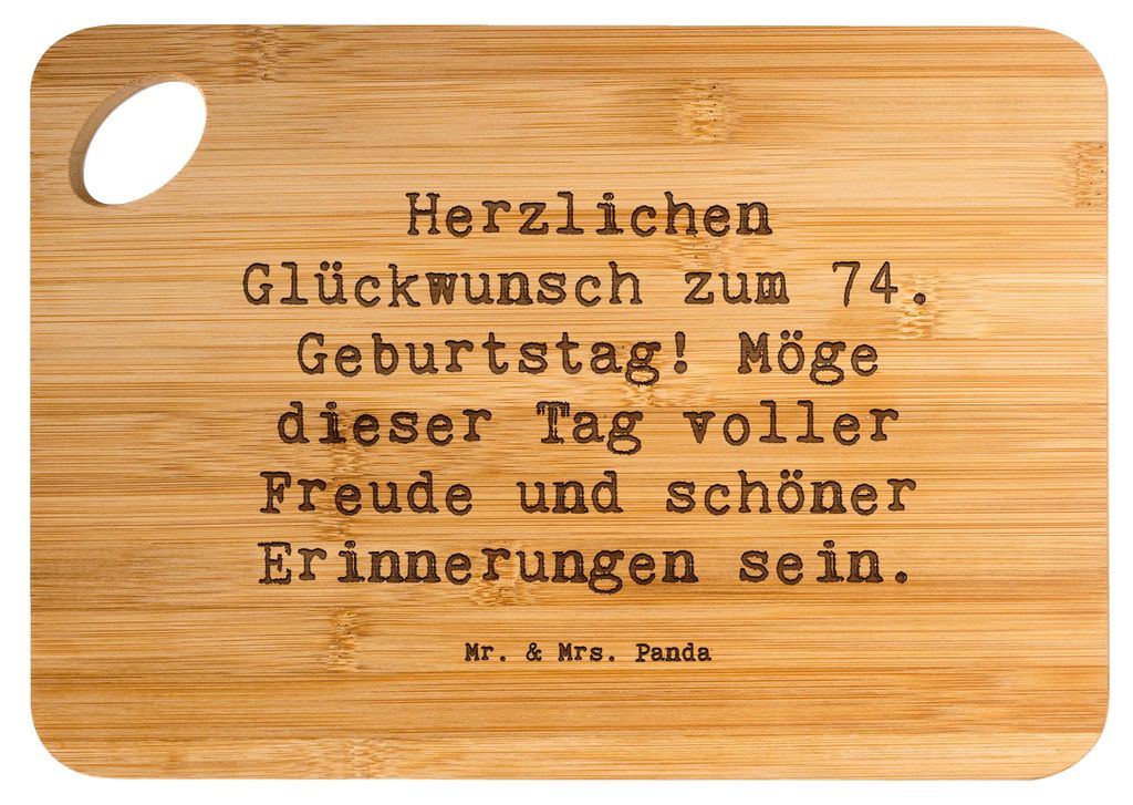 Mr. & Mrs. Panda Schneidebrett Spruch 74. Geburtstag Freude - Transparent - Geschenk, Frühstücksbrett, schneidbrett, 74 Jahre, Umarmungen, Holzbr...