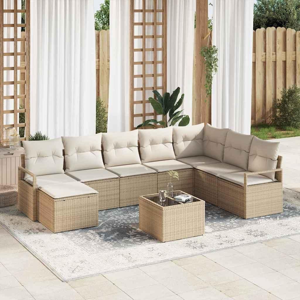 Maison Exclusive - Sofa Set mit Kissen 9 pcs Beige Poly Rattan