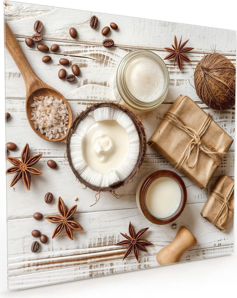 Küchenrückwand Spritzschutz Glas mit Motiv Natürliche Pflegeprodukte 40 x 40 cm