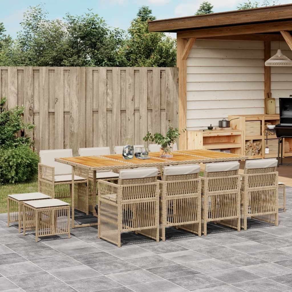 Möbel 13-tlg. Garten-Essgruppe mit Kissen Beige Poly Rattan - Gartenmöbelgarnituren 3210988