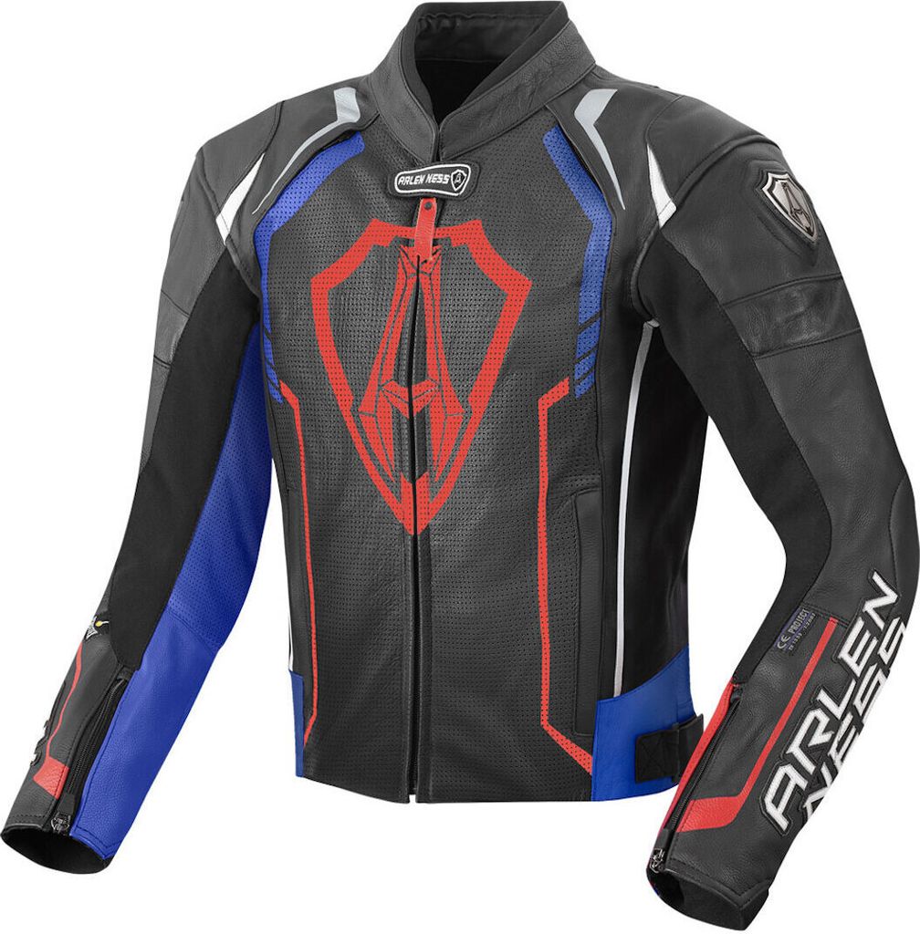 Arlen Ness Track Motorrad Lederjacke, schwarz/blau/rot, 52