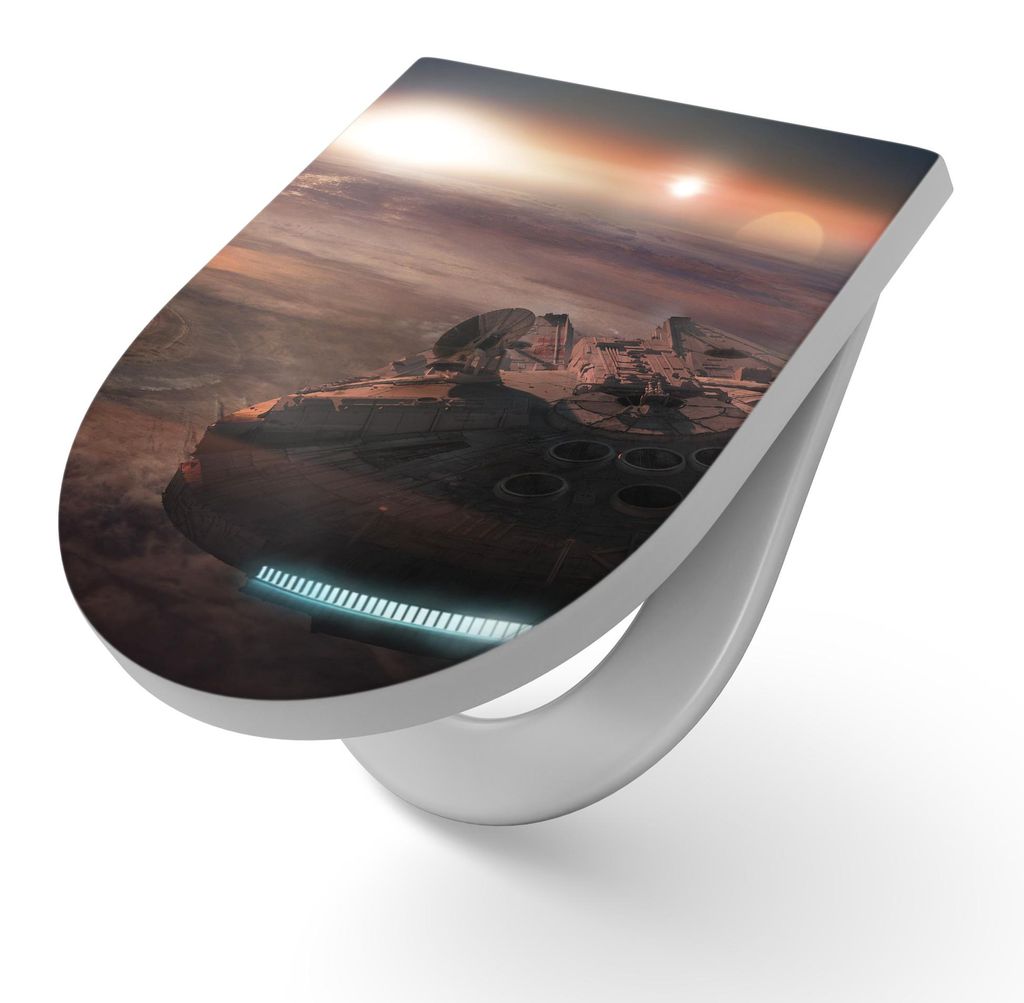 DEQORI WC-Sitz Duroplast 36,4x45,4 cm 'Millennium Falcon Dunkel' Toilettensitz WC-Brille