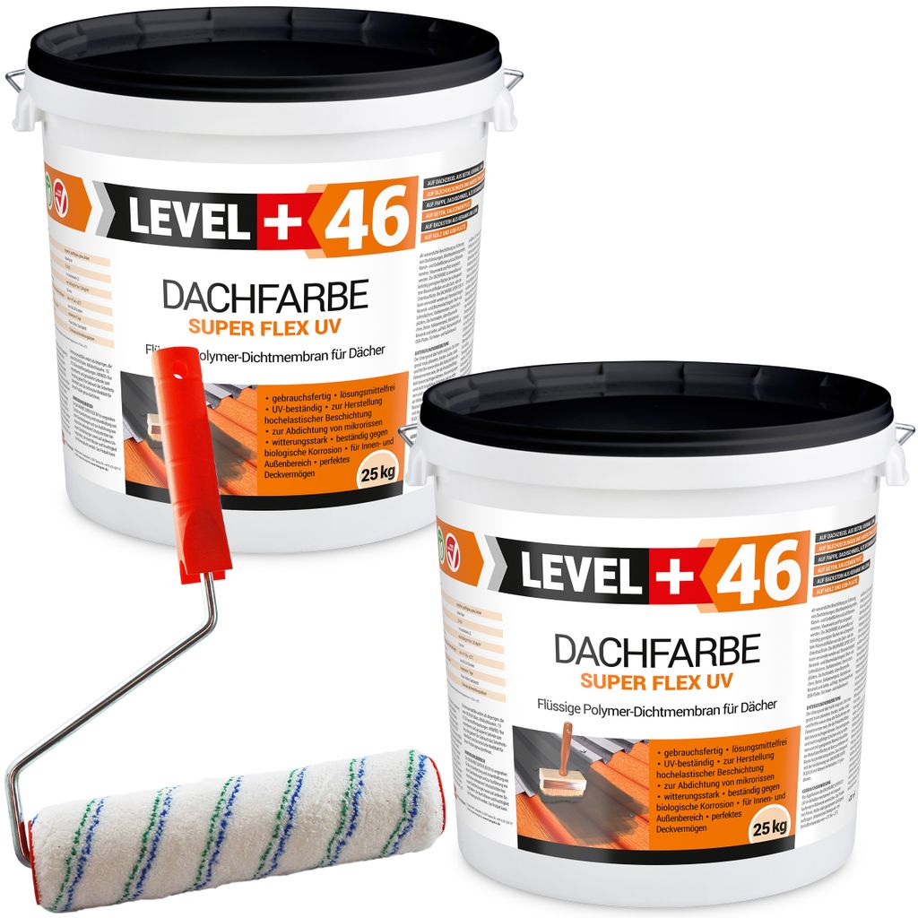 Dachfarbe 50kg Flexible Sockelfarbe Dachlack Ziegelrot+Farbroller 25cm Set RM46