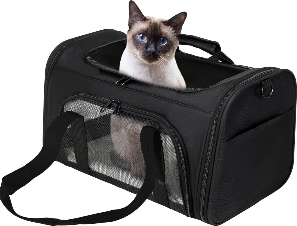 Atmungsaktive Katzentasche, faltbare Katzentransportbox, geeignet für kleine und mittelgroße Katzen und Hunde unter 15 lbs (6,8 kg), mehrere Öff...