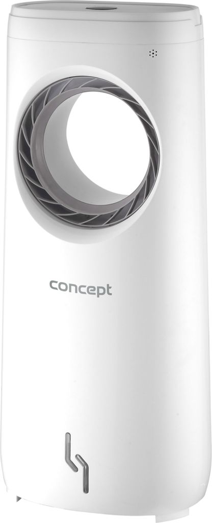 A white household fan with a circular opening in the front.