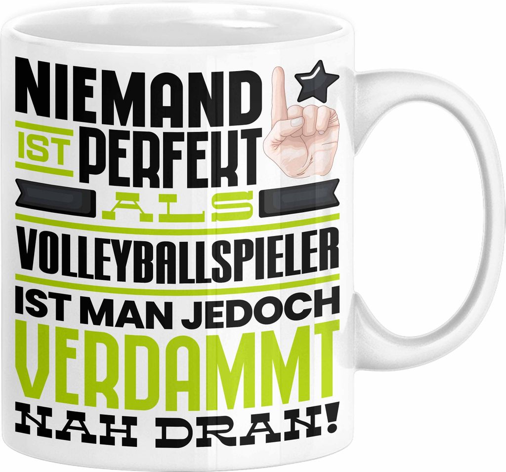 Volleyballspieler Geschenk Tasse Lustige Geschenkidee für Volleyballspieler Geburtstag Kaffee-Becher Niemand Ist Perfekt Aber Als Volleyballspiele...