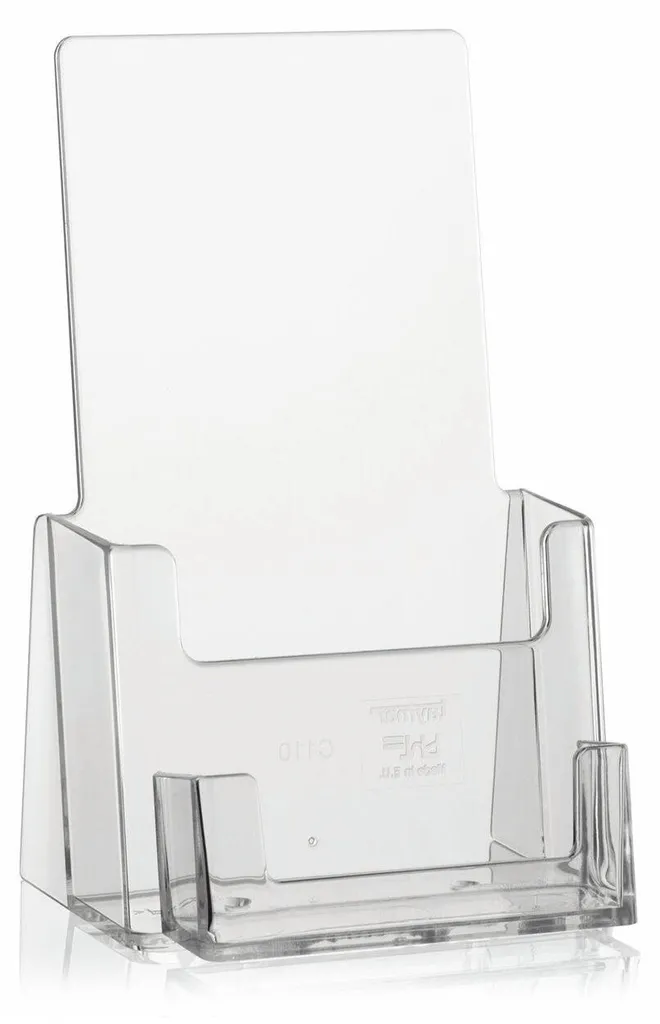 Porte-brochures DL 1/3 A4 vertical avec compartiment cristal haute clarté
