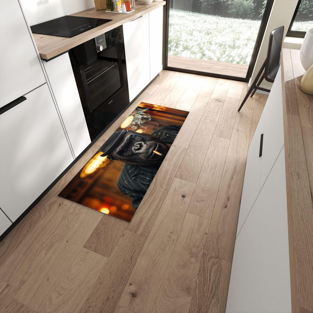 Küchenteppich 60x150cm rutschfest & abwischbar PVC Läufer - Rauchender Gorilla