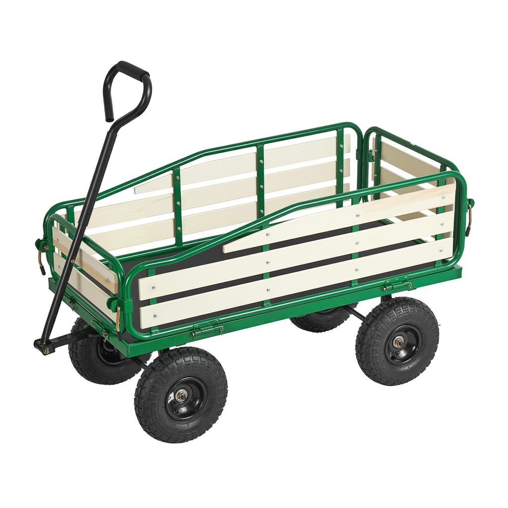 SucceBuy Handwagen für Kinder, 102 cm Bollerwagen, Transportwagen mit Schiebestange, aus Holz und Metall, bis zu 150 kg belastbar, geeignet für K...
