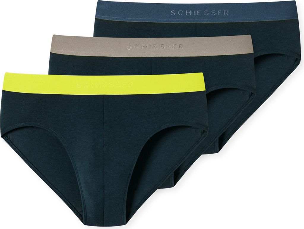 SCHIESSER Herren Rio-Slip 3er Pack - Serie "95/5", Kontraststreifen Blau/Gelb/Beige XL