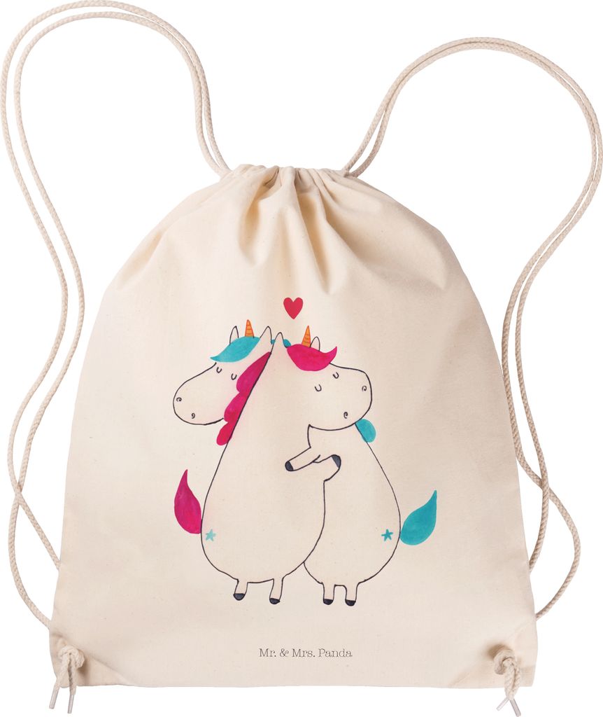 Mr. & Mrs. Panda Beutel Einhorn Mitteilung - Transparent - Geschenk, Unicorn, wander rucksack, Baumwolltasche, Spruch, gymnastiktasche, Liebe, Vale...