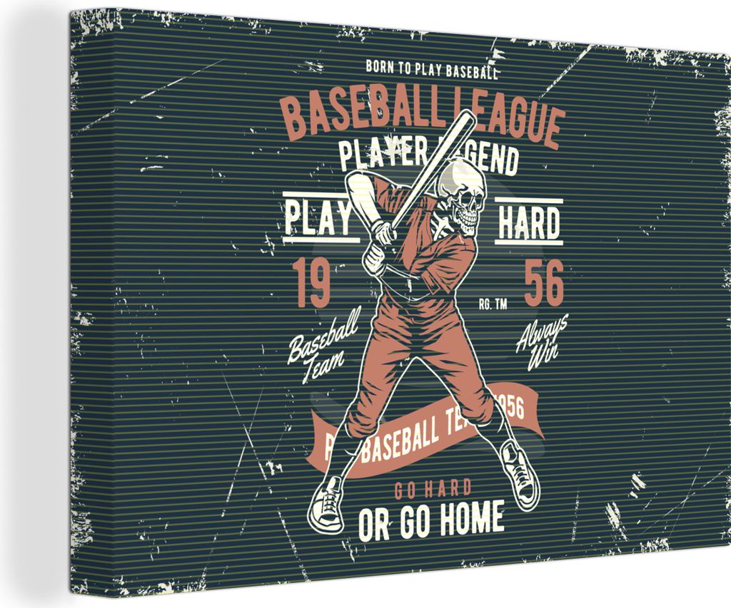 OneMillionCanvasses - Leinwandbilder - 140x90 cm, Jahrgang - Skelett - Baseball, Wandbilder Kunstdruck Wanddekoration
