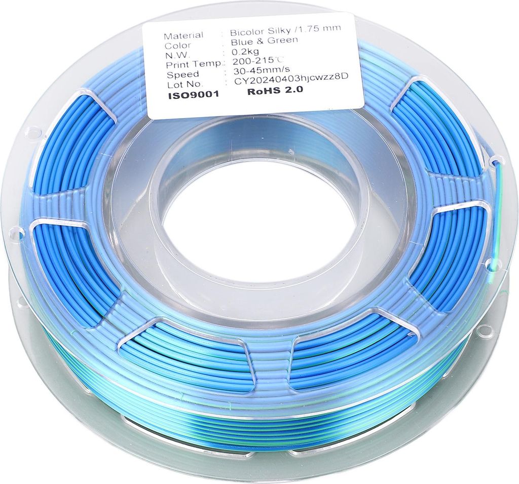 1,75 mm PLA-Filament für 3D-Drucker, zweifarbig (Blau/Grün), 200 g