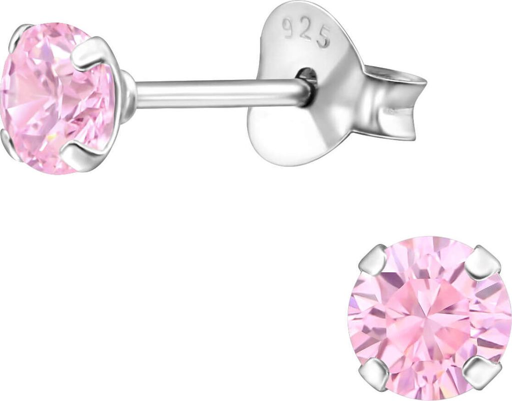 Ohrringe Ohrstecker 925 Sterling Silber mit Zirkonia 4mm in verschiedenen Farben Farbe - Pink