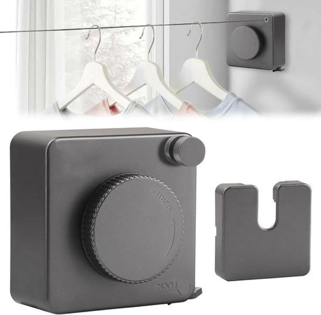 Corde à linge extensible murale en acier inoxydable gris réglable 4,8m - 2