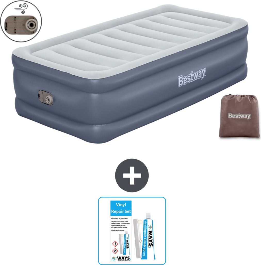 Bestway Luftmatratze - 1 Person - 97 x 191 x 51 cm - Grau - Inklusive Zubehör