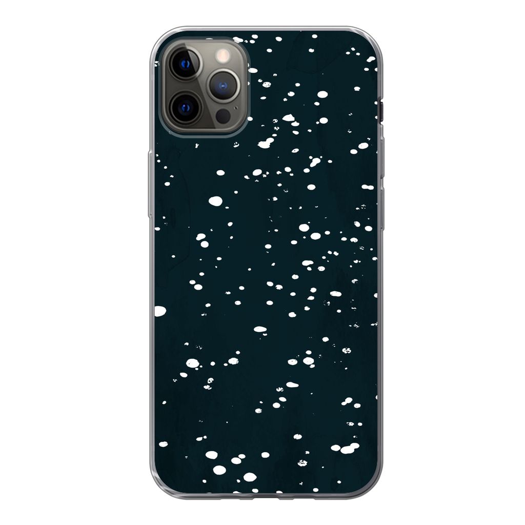 MuchoWow Handyhülle Schutzhülle Hülle für iPhone 12 Pro Max Polka dots - Schwarz - Weiß Silikon Softcase Handy Hülle - Hartschale