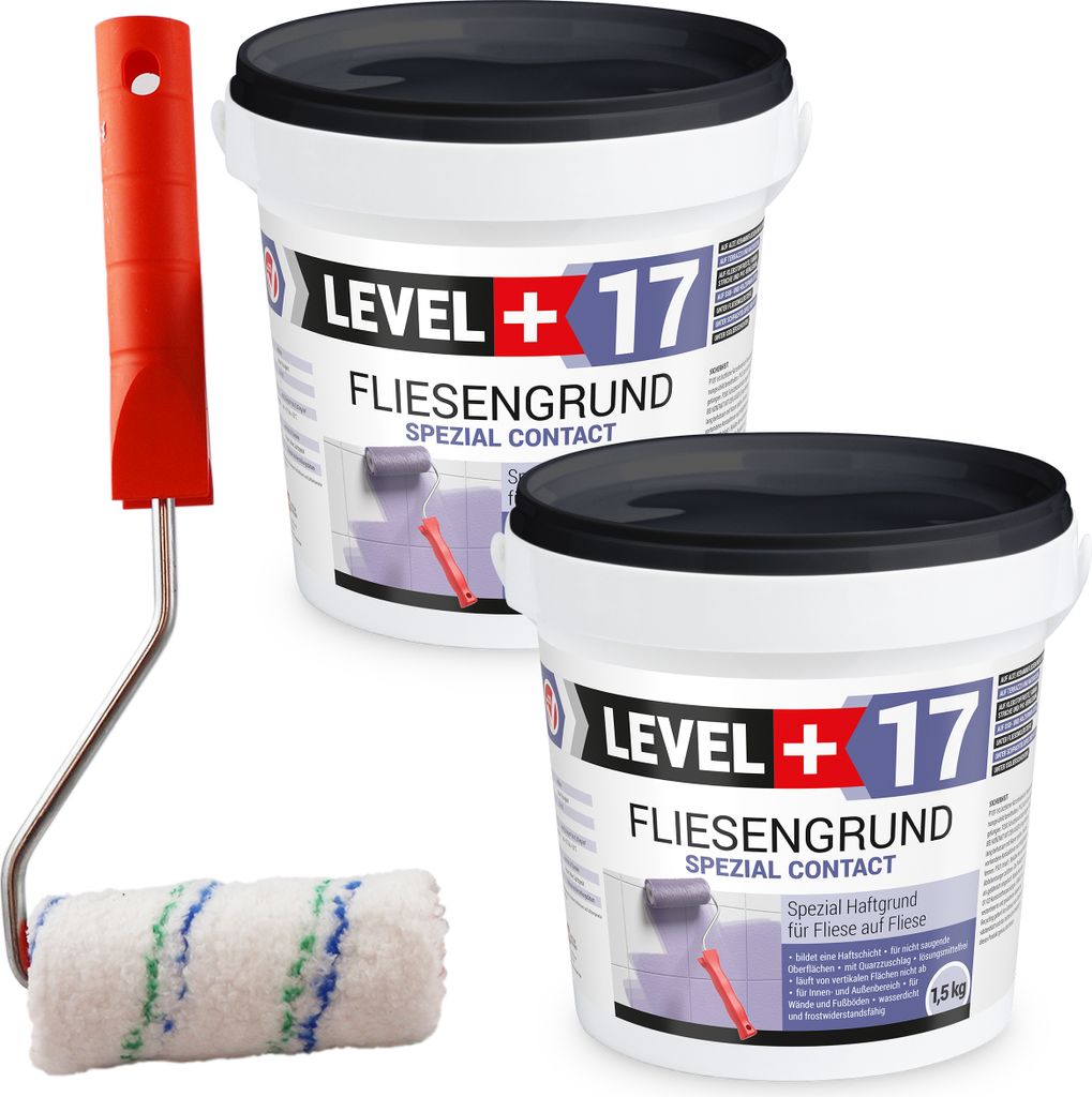 Fliesengrund 3kg Fliese auf Fliese Haftgrund Quarzgrund+Farbroller 10cm L+17