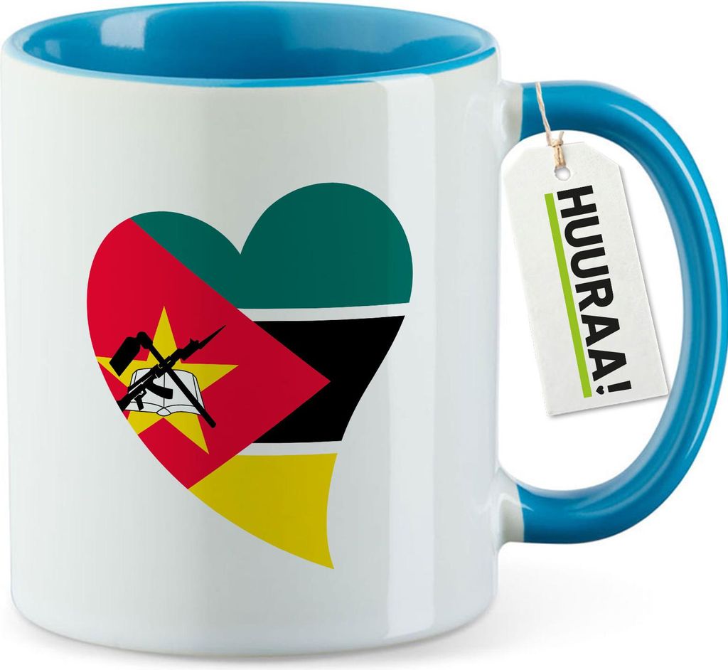 Huuraa Kaffeetasse Mosambik Flagge Herz 330ml Blau Keramik Kaffeebecher Geschenkidee