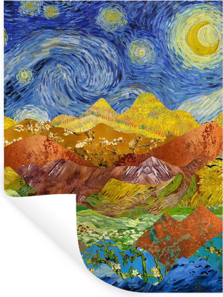 MuchoWow Wandtattoo Wandsticker Wandaufkleber Van Gogh - Sternennacht - Alte Meister 90x120 cm Selbstklebend und Repositionierbar - Faltenfrei