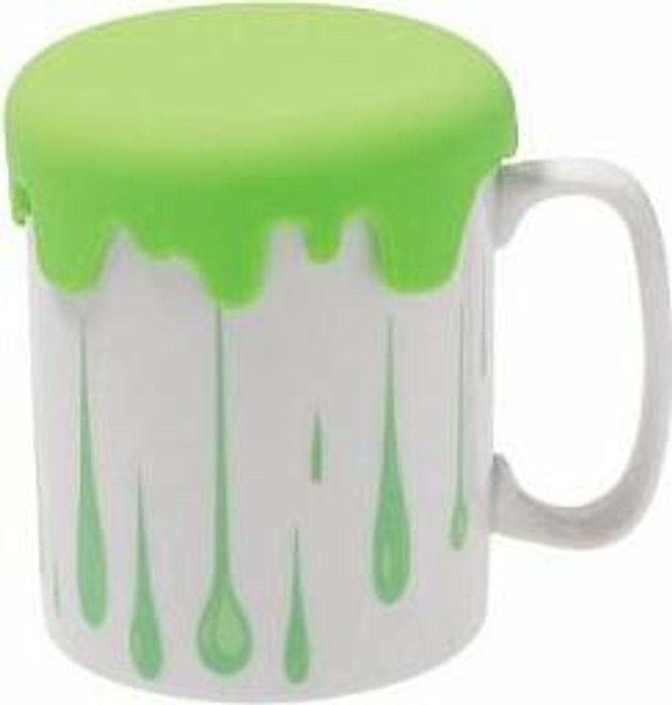 Kaffeebecher/Kaffeetasse/Trinkbecher aus Porzellan, 380 ml Vol., grün/weiß, in der Optik eines überlaufenden Farbeimers von TOGNANA