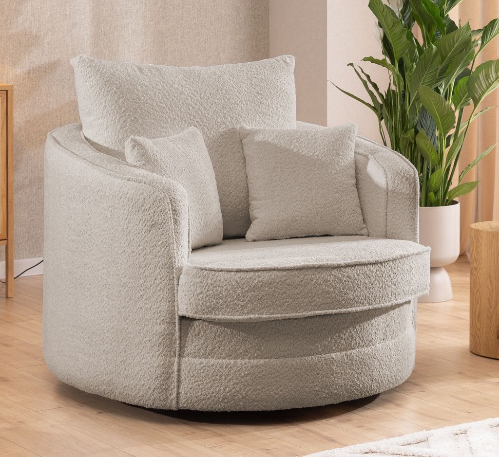 S-STYLE MÖBEL - Ted - Drehsessel Love Seat XXL 360 Grad drehbar aus Beige Boucle-Stoff
