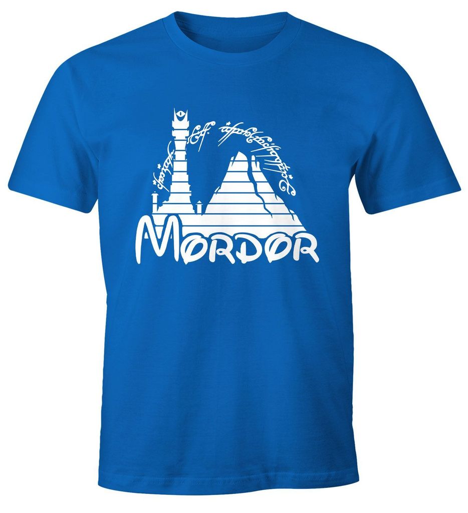 Herren T-Shirt Bedruckt Aufdruck Fantasy Motiv Parodie Print Mordor lustig Fun-Shirt Spruch lustig Moonworks blau XXL