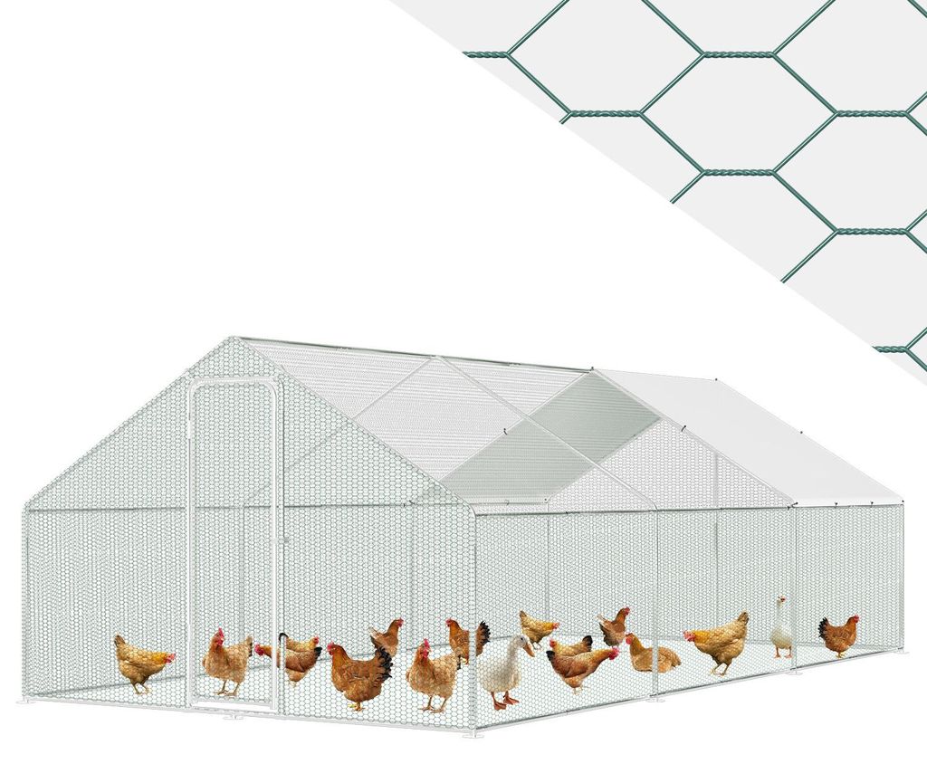 Faziango Hühnerstall 3x6x2 m mit Dach, Metall Freilaufgehege verzinkt