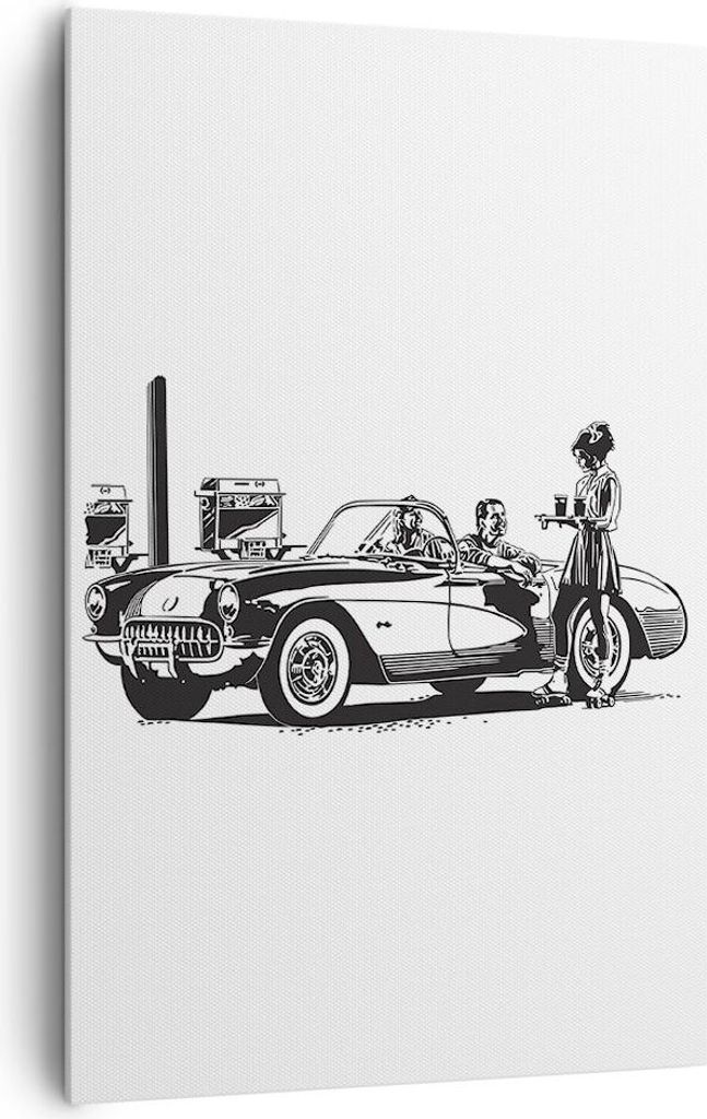 Bild auf Leinwand - Leinwandbild - Einteilig - Bar Auto Straße - 80x120cm - Wand Bild - Wanddeko - Wandbilder - Leinwanddruck - Kunstdruck - Wandd...