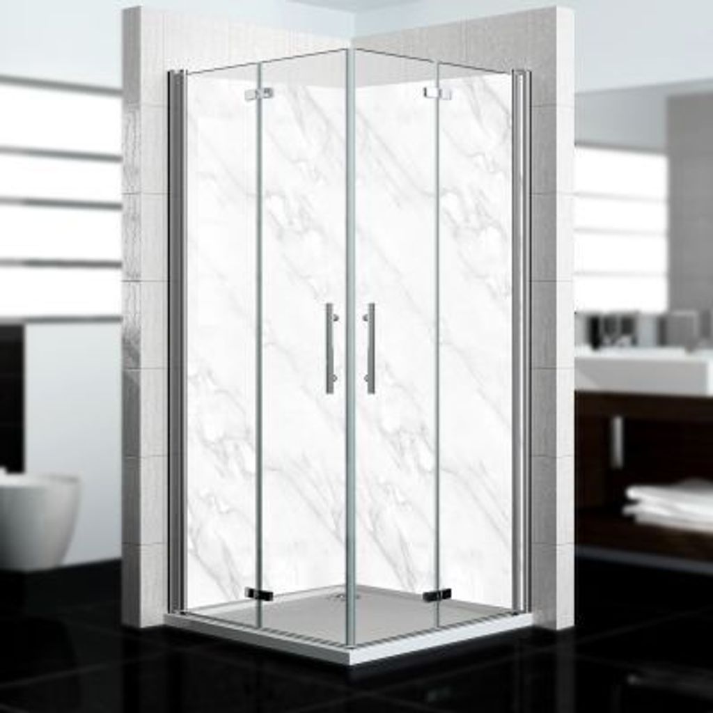 dedeco Eck-Duschrückwände Aluminium wasserfest Motiv: Marmor V4, 2 x 100x200x0,3cm, Fliesenersatz fugenlos Wandverkleidung Wandpaneele, Germany