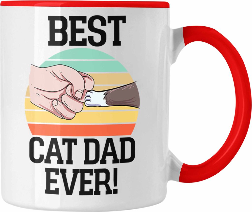 Trendation - Geschenkidee für Katzen-Papa Tasse Katzenmotiv Best Cat Dad Ever (Rot)